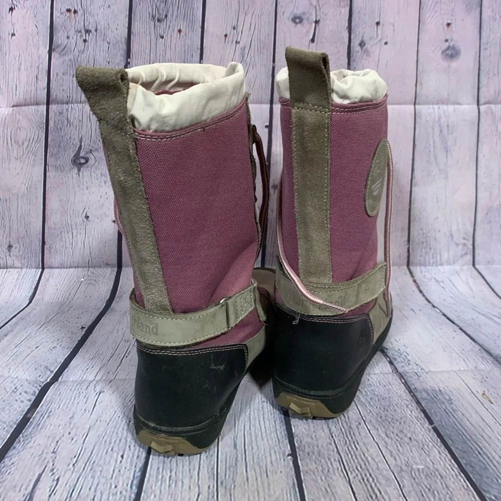 Timberland Girls Insulated Snow Boots Purple Gray Size 5.5 Waterproof Leather
